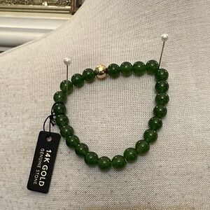 Genuine Jade and 14k gold Beaded Bracelet with Gold Accent